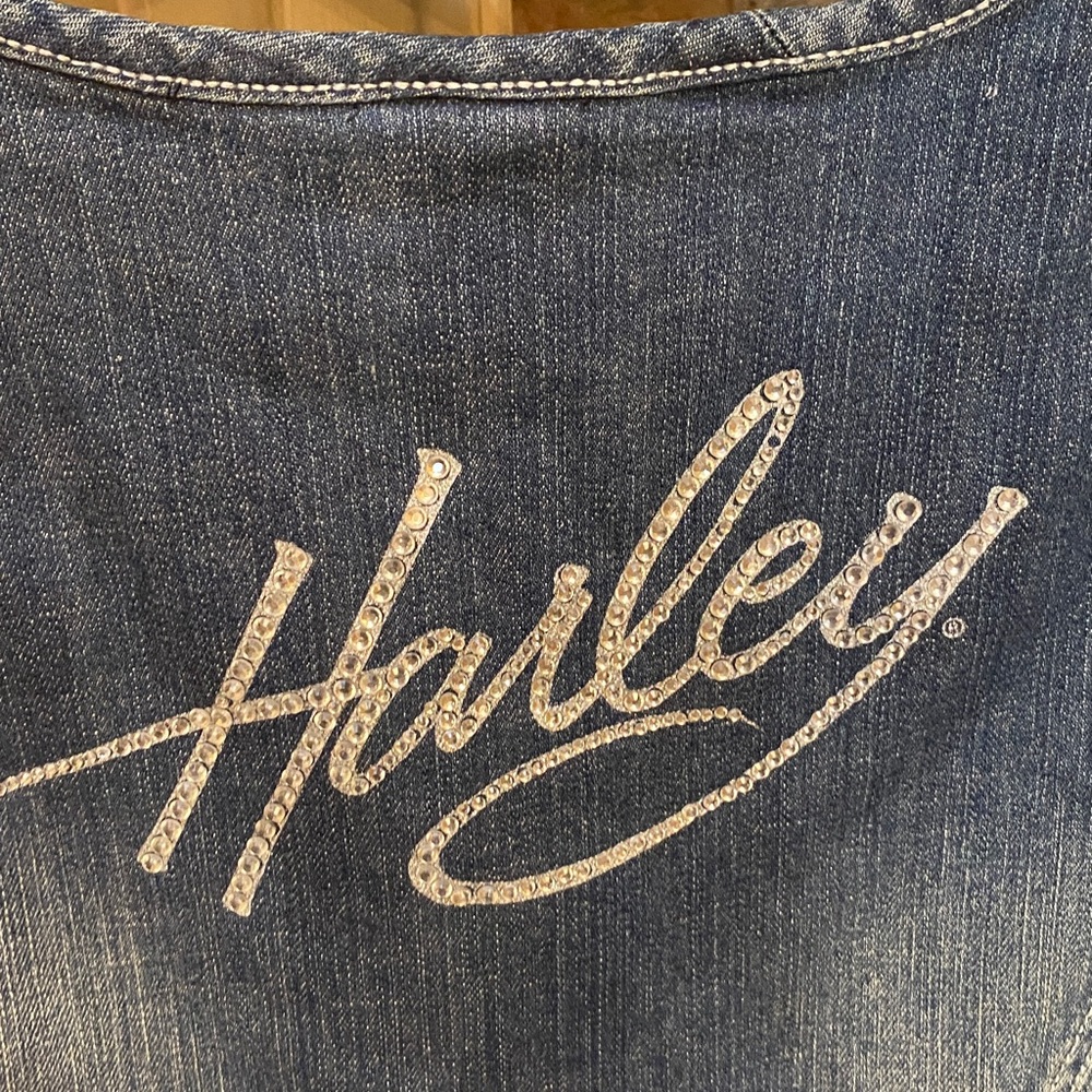 Harley Davidson Women’s Lace Up Denim Vest Bedazzled Gem - Picture 5 of 7